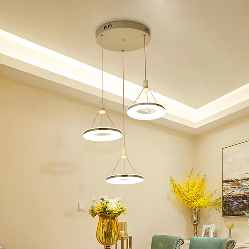 White Ring Pendant Light Fixture Simple 1/3/5-Head Acrylic Ceiling Suspension Lamp, 8"/12" Wide Clearhalo 'Ceiling Lights' 'Modern Pendants' 'Modern' 'Pendant Lights' 'Pendants' Lighting' 1972614
