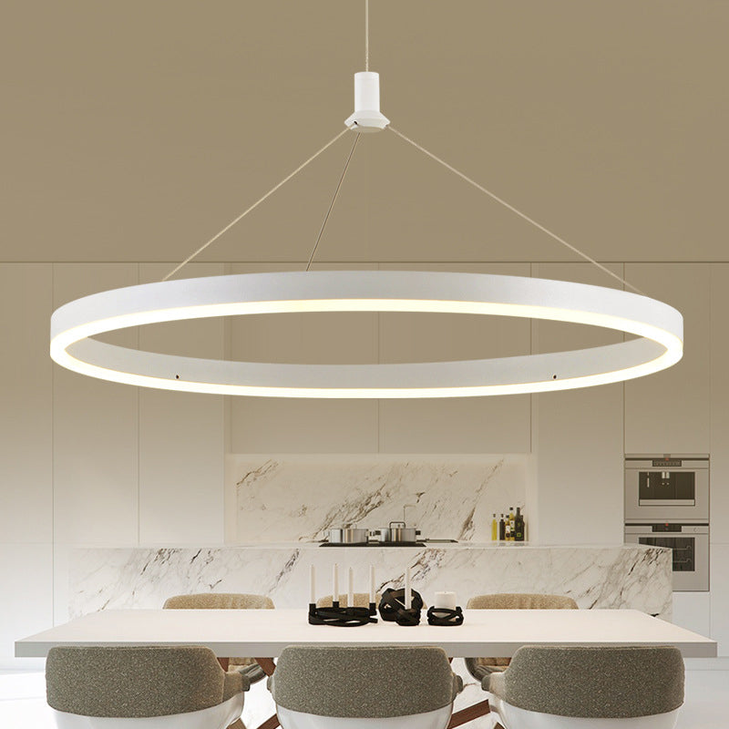 White Loop Pendant Chandelier Simplicity 12"/16"/47" Dia LED Acrylic Hanging Light Fixture with Adjustable Cord Grip Clearhalo 'Ceiling Lights' 'Modern Pendants' 'Modern' 'Pendant Lights' 'Pendants' Lighting' 1972636
