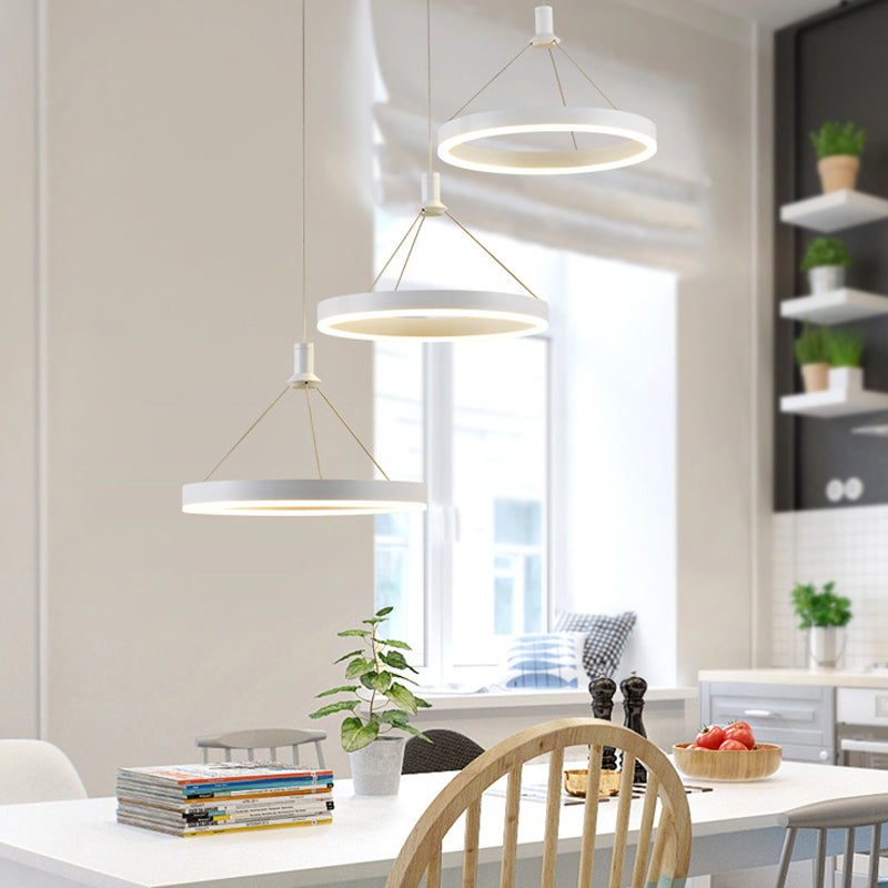 White Loop Pendant Chandelier Simplicity 12"/16"/47" Dia LED Acrylic Hanging Light Fixture with Adjustable Cord Grip Clearhalo 'Ceiling Lights' 'Modern Pendants' 'Modern' 'Pendant Lights' 'Pendants' Lighting' 1972637