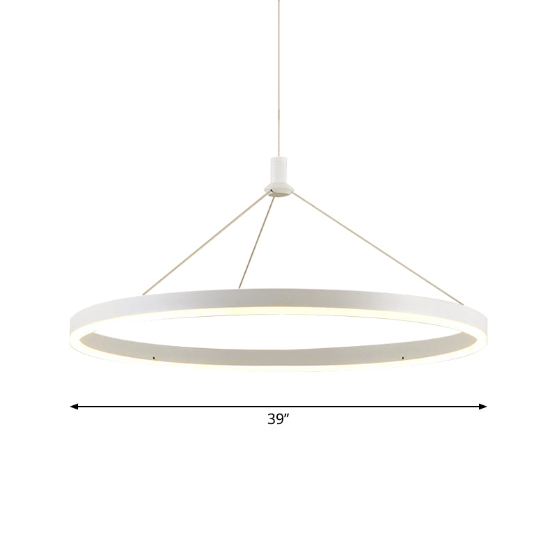 White Loop Pendant Chandelier Simplicity 12"/16"/47" Dia LED Acrylic Hanging Light Fixture with Adjustable Cord Grip Clearhalo 'Ceiling Lights' 'Modern Pendants' 'Modern' 'Pendant Lights' 'Pendants' Lighting' 1972643