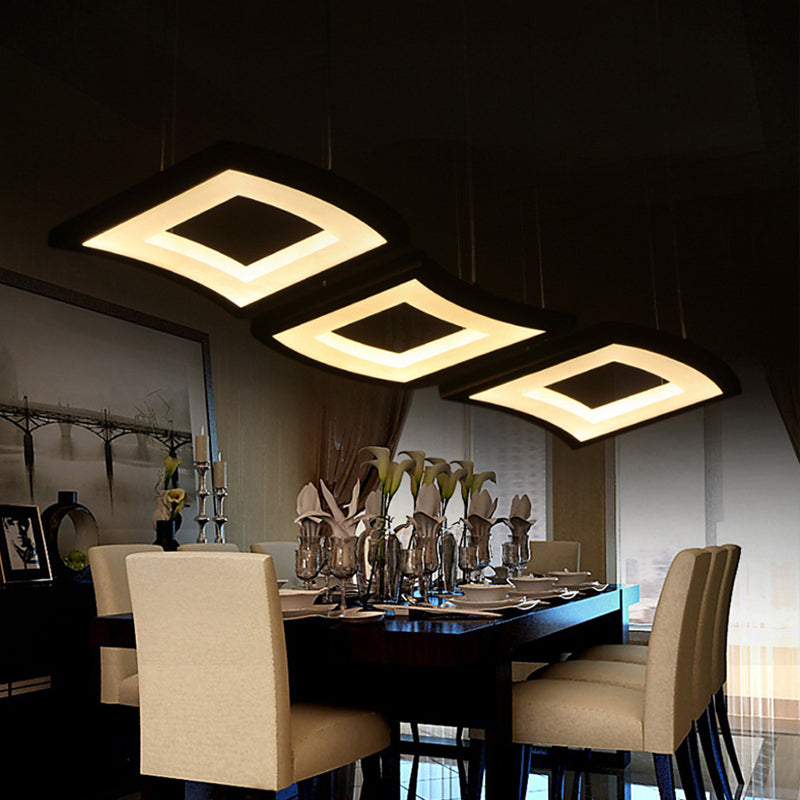 Acrylic Curve Pendant Lighting Minimalist 3-Light White LED Square Ceiling Hang Lamp in Warm/White Light Clearhalo 'Ceiling Lights' 'Modern Pendants' 'Modern' 'Pendant Lights' 'Pendants' Lighting' 1972646
