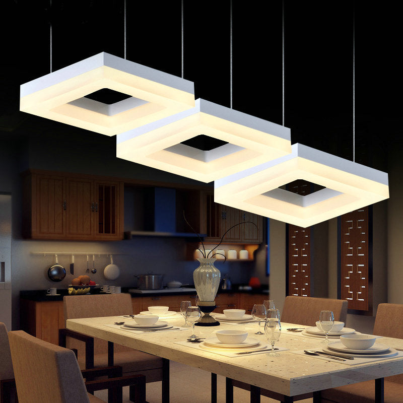 Square Multi-Light Pendant Minimalism Acrylic 3 Heads Black/White LED Hanging Light in Warm/White Light White Clearhalo 'Ceiling Lights' 'Modern Pendants' 'Modern' 'Pendant Lights' 'Pendants' Lighting' 1972650