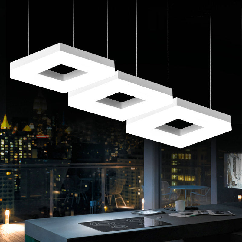 Square Multi-Light Pendant Minimalism Acrylic 3 Heads Black/White LED Hanging Light in Warm/White Light Clearhalo 'Ceiling Lights' 'Modern Pendants' 'Modern' 'Pendant Lights' 'Pendants' Lighting' 1972651