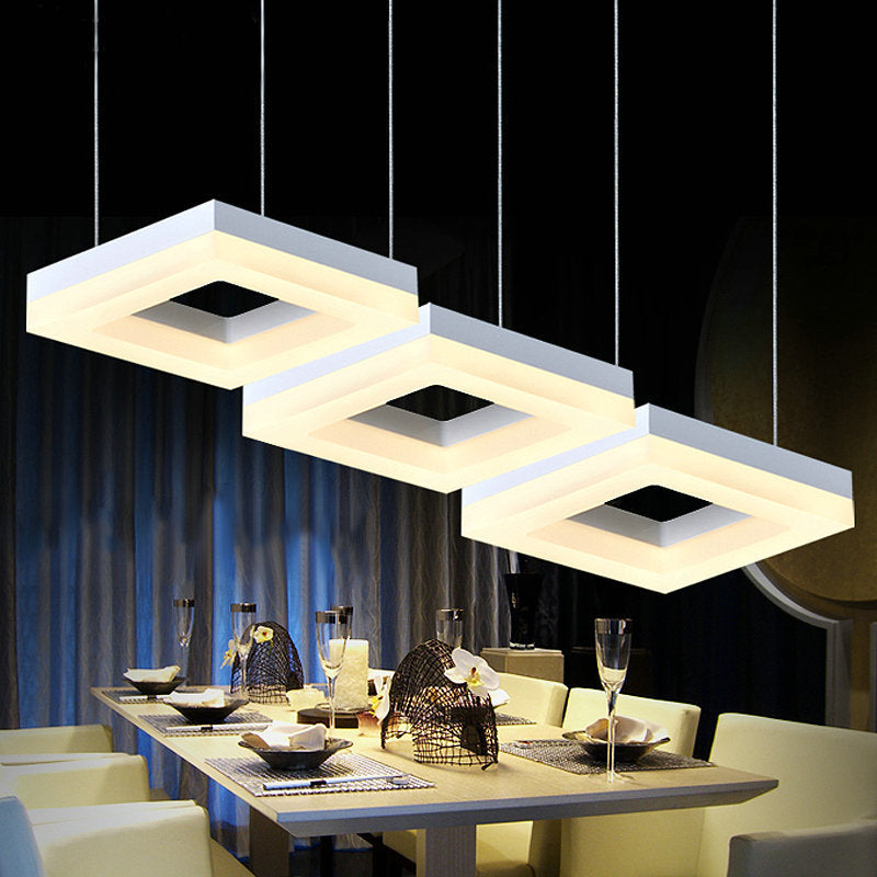 Square Multi-Light Pendant Minimalism Acrylic 3 Heads Black/White LED Hanging Light in Warm/White Light Clearhalo 'Ceiling Lights' 'Modern Pendants' 'Modern' 'Pendant Lights' 'Pendants' Lighting' 1972652