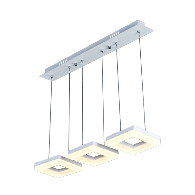 Square Multi-Light Pendant Minimalism Acrylic 3 Heads Black/White LED Hanging Light in Warm/White Light Clearhalo 'Ceiling Lights' 'Modern Pendants' 'Modern' 'Pendant Lights' 'Pendants' Lighting' 1972653