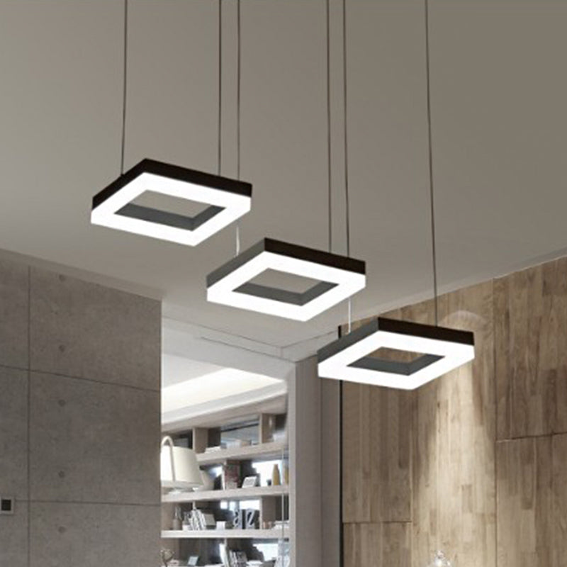 Square Multi-Light Pendant Minimalism Acrylic 3 Heads Black/White LED Hanging Light in Warm/White Light Black Clearhalo 'Ceiling Lights' 'Modern Pendants' 'Modern' 'Pendant Lights' 'Pendants' Lighting' 1972655