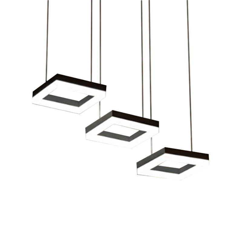 Square Multi-Light Pendant Minimalism Acrylic 3 Heads Black/White LED Hanging Light in Warm/White Light Clearhalo 'Ceiling Lights' 'Modern Pendants' 'Modern' 'Pendant Lights' 'Pendants' Lighting' 1972656