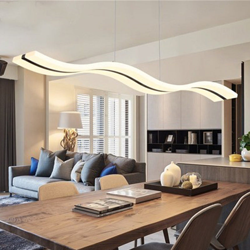 Curved/Straight Line Dining Room Pendant Acrylic Minimalistic LED Hanging Ceiling Light in Black, Warm/White Light Black Curved Clearhalo 'Ceiling Lights' 'Modern Pendants' 'Modern' 'Pendant Lights' 'Pendants' Lighting' 1972662