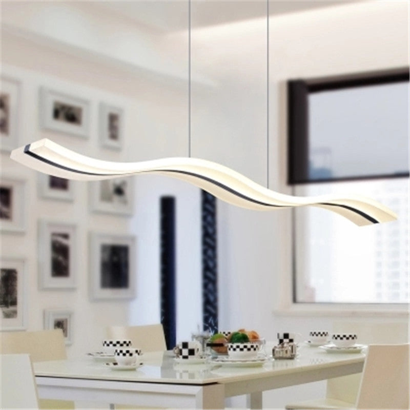 Curved/Straight Line Dining Room Pendant Acrylic Minimalistic LED Hanging Ceiling Light in Black, Warm/White Light Clearhalo 'Ceiling Lights' 'Modern Pendants' 'Modern' 'Pendant Lights' 'Pendants' Lighting' 1972664