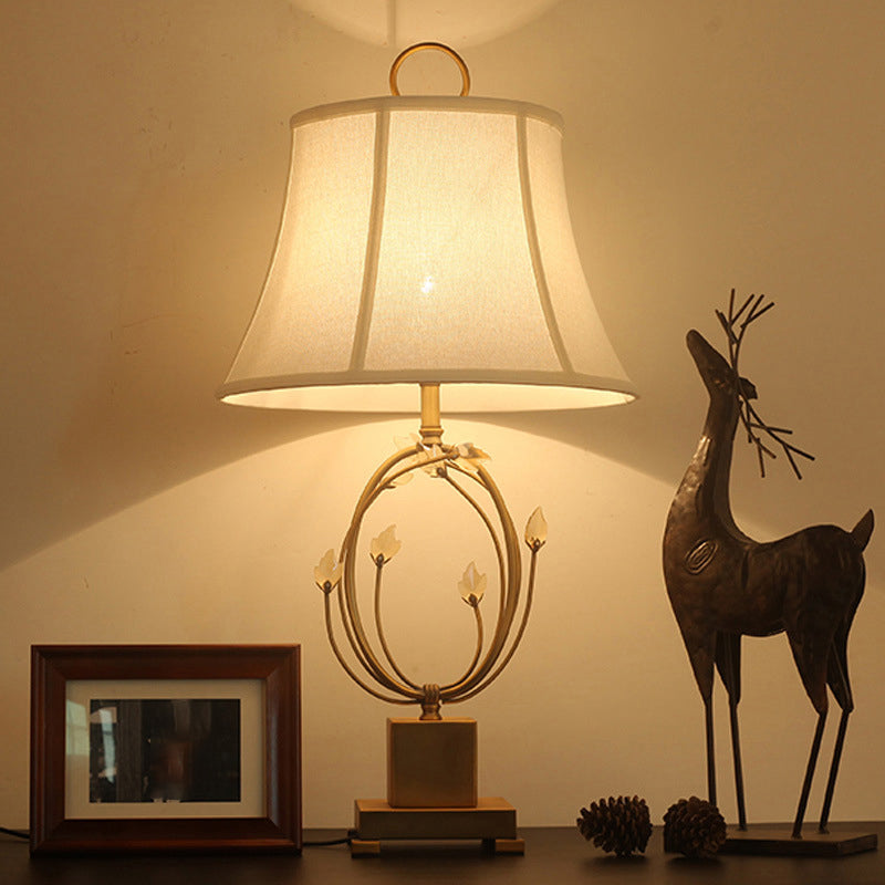 Paneled Bell Bedroom Table Light Fabric 1 Bulb Modern Night Lamp in White with Crystal Decoration White Clearhalo 'Lamps' 'Table Lamps' Lighting' 1972736