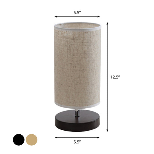 Round/Square Fabric Nightstand Light Nordic 1 Bulb Flaxen Table Lamp with Black/Wood Base for Bedroom Clearhalo 'Lamps' 'Table Lamps' Lighting' 1972829