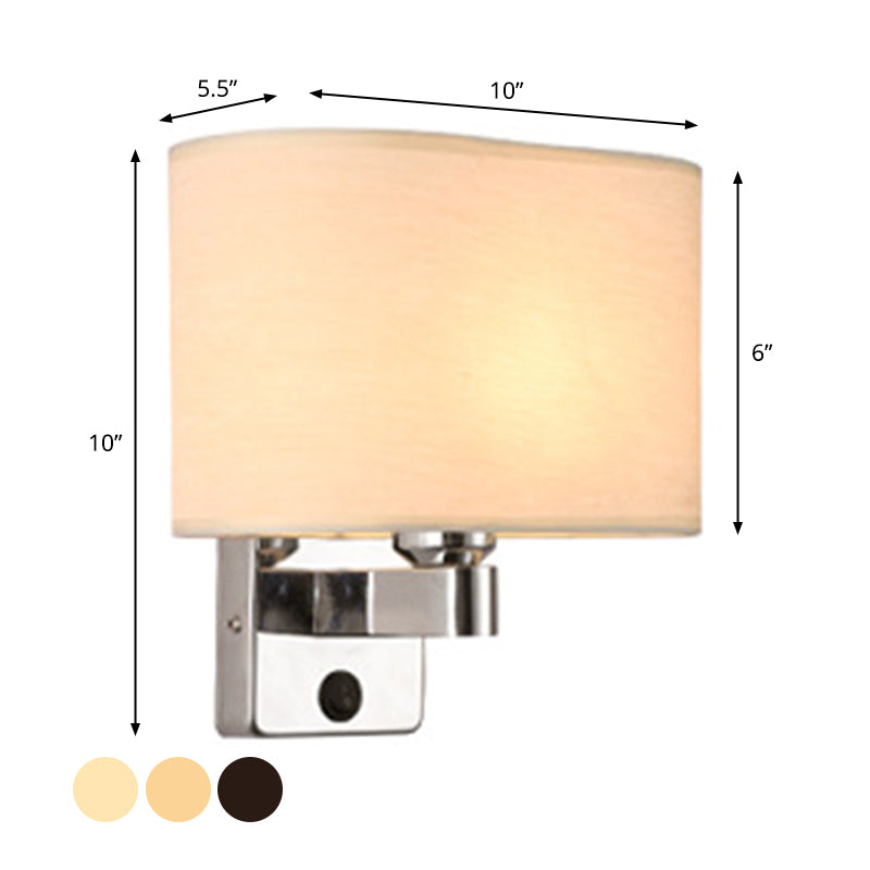 1-Light Bedroom Wall Lamp Nordic Black/White/Beige and Chrome Wall Sconce with Oval/Square Fabric Shade Clearhalo 'Cast Iron' 'Glass' 'Industrial' 'Modern wall lights' 'Modern' 'Tiffany' 'Traditional wall lights' 'Wall Lamps & Sconces' 'Wall Lights' Lighting' 1972844