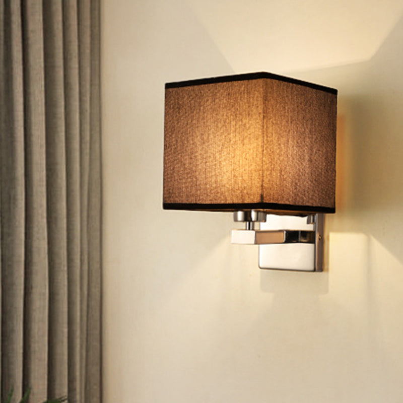Beige/Flaxen/Coffee Cube Wall Light Nordic Style 1 Head Fabric Wall Mounted Light Fixture for Bedroom Coffee Clearhalo 'Cast Iron' 'Glass' 'Industrial' 'Modern wall lights' 'Modern' 'Tiffany' 'Traditional wall lights' 'Wall Lamps & Sconces' 'Wall Lights' Lighting' 1972849