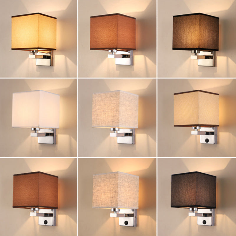 Beige/Flaxen/Coffee Cube Wall Light Nordic Style 1 Head Fabric Wall Mounted Light Fixture for Bedroom Clearhalo 'Cast Iron' 'Glass' 'Industrial' 'Modern wall lights' 'Modern' 'Tiffany' 'Traditional wall lights' 'Wall Lamps & Sconces' 'Wall Lights' Lighting' 1972850