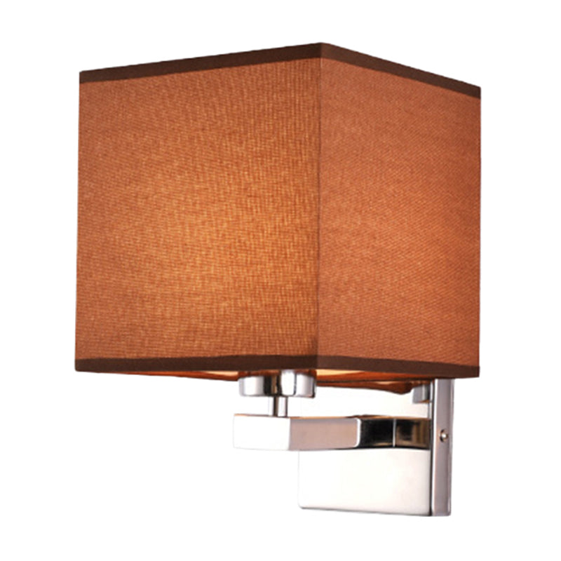 Beige/Flaxen/Coffee Cube Wall Light Nordic Style 1 Head Fabric Wall Mounted Light Fixture for Bedroom Clearhalo 'Cast Iron' 'Glass' 'Industrial' 'Modern wall lights' 'Modern' 'Tiffany' 'Traditional wall lights' 'Wall Lamps & Sconces' 'Wall Lights' Lighting' 1972851