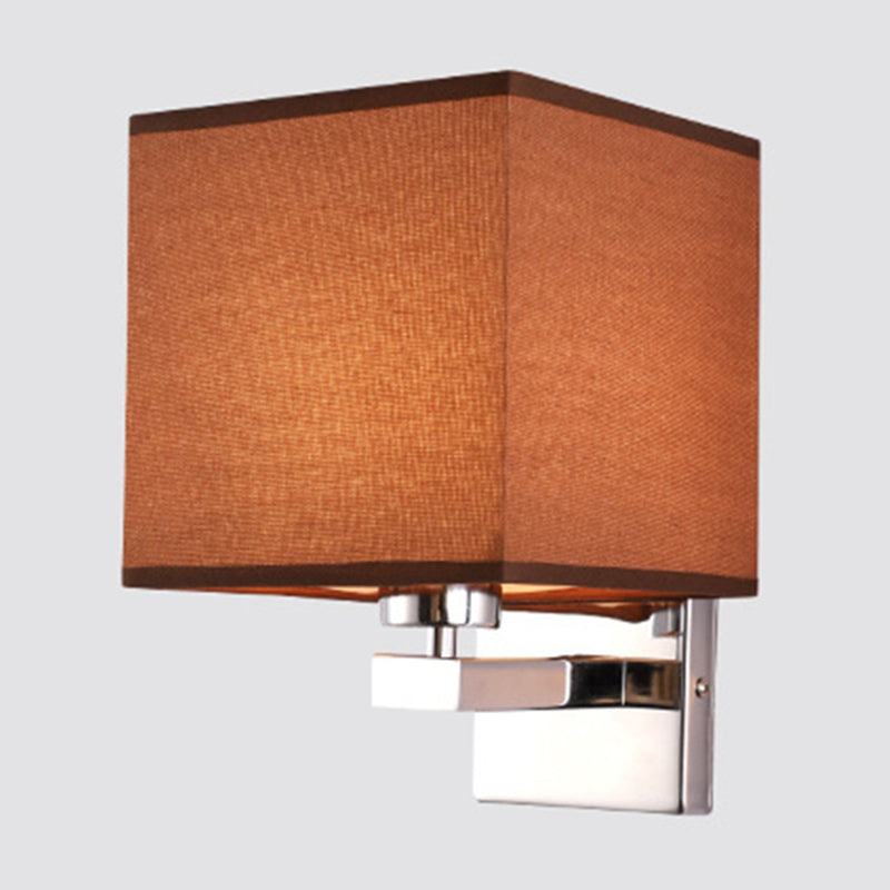 Beige/Flaxen/Coffee Cube Wall Light Nordic Style 1 Head Fabric Wall Mounted Light Fixture for Bedroom Clearhalo 'Cast Iron' 'Glass' 'Industrial' 'Modern wall lights' 'Modern' 'Tiffany' 'Traditional wall lights' 'Wall Lamps & Sconces' 'Wall Lights' Lighting' 1972852