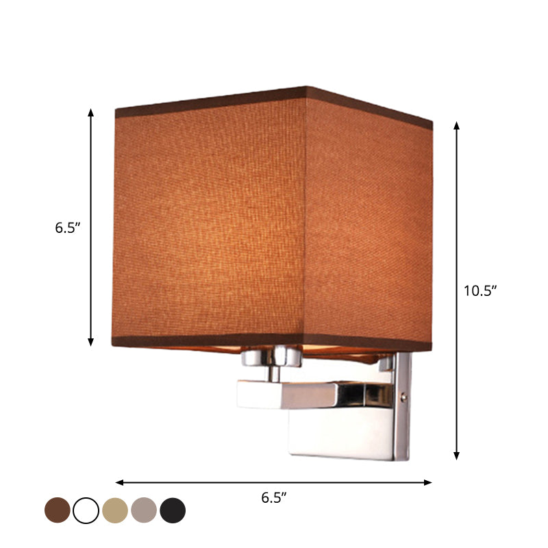 Beige/Flaxen/Coffee Cube Wall Light Nordic Style 1 Head Fabric Wall Mounted Light Fixture for Bedroom Clearhalo 'Cast Iron' 'Glass' 'Industrial' 'Modern wall lights' 'Modern' 'Tiffany' 'Traditional wall lights' 'Wall Lamps & Sconces' 'Wall Lights' Lighting' 1972853