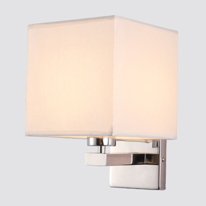 Beige/Flaxen/Coffee Cube Wall Light Nordic Style 1 Head Fabric Wall Mounted Light Fixture for Bedroom Clearhalo 'Cast Iron' 'Glass' 'Industrial' 'Modern wall lights' 'Modern' 'Tiffany' 'Traditional wall lights' 'Wall Lamps & Sconces' 'Wall Lights' Lighting' 1972856