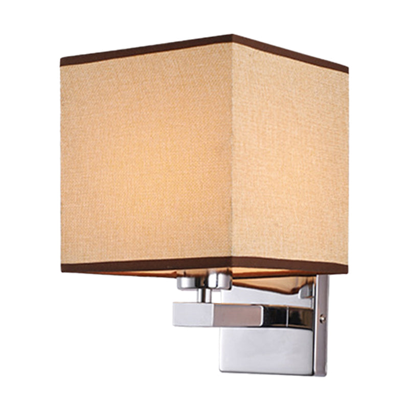 Beige/Flaxen/Coffee Cube Wall Light Nordic Style 1 Head Fabric Wall Mounted Light Fixture for Bedroom Clearhalo 'Cast Iron' 'Glass' 'Industrial' 'Modern wall lights' 'Modern' 'Tiffany' 'Traditional wall lights' 'Wall Lamps & Sconces' 'Wall Lights' Lighting' 1972859