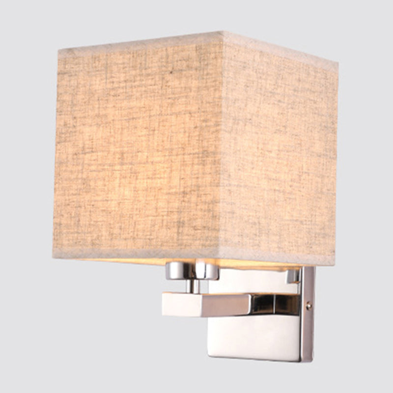 Beige/Flaxen/Coffee Cube Wall Light Nordic Style 1 Head Fabric Wall Mounted Light Fixture for Bedroom Clearhalo 'Cast Iron' 'Glass' 'Industrial' 'Modern wall lights' 'Modern' 'Tiffany' 'Traditional wall lights' 'Wall Lamps & Sconces' 'Wall Lights' Lighting' 1972862