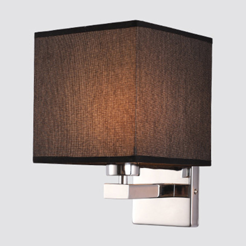 Beige/Flaxen/Coffee Cube Wall Light Nordic Style 1 Head Fabric Wall Mounted Light Fixture for Bedroom Clearhalo 'Cast Iron' 'Glass' 'Industrial' 'Modern wall lights' 'Modern' 'Tiffany' 'Traditional wall lights' 'Wall Lamps & Sconces' 'Wall Lights' Lighting' 1972864