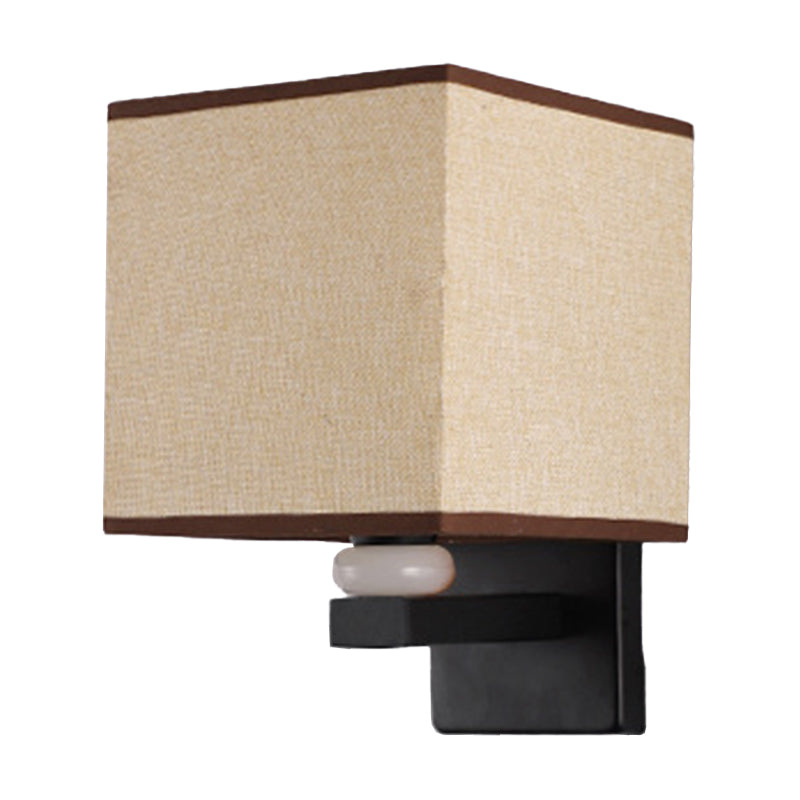 Rectangle Wall Mount Lamp Modern Fabric 1 Bulb Flaxen/White/Beige Wall Light Fixture with Faux Jade Decor Clearhalo 'Cast Iron' 'Glass' 'Industrial' 'Modern wall lights' 'Modern' 'Tiffany' 'Traditional wall lights' 'Wall Lamps & Sconces' 'Wall Lights' Lighting' 1972867