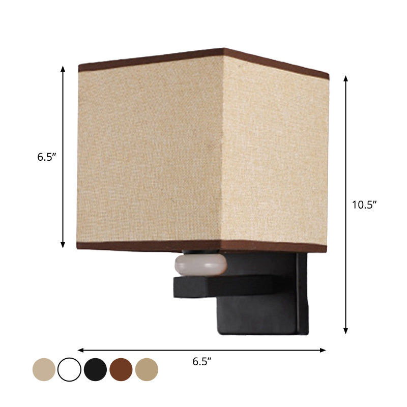 Rectangle Wall Mount Lamp Modern Fabric 1 Bulb Flaxen/White/Beige Wall Light Fixture with Faux Jade Decor Clearhalo 'Cast Iron' 'Glass' 'Industrial' 'Modern wall lights' 'Modern' 'Tiffany' 'Traditional wall lights' 'Wall Lamps & Sconces' 'Wall Lights' Lighting' 1972869