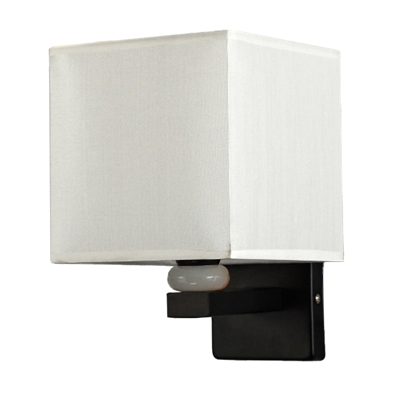 Rectangle Wall Mount Lamp Modern Fabric 1 Bulb Flaxen/White/Beige Wall Light Fixture with Faux Jade Decor Clearhalo 'Cast Iron' 'Glass' 'Industrial' 'Modern wall lights' 'Modern' 'Tiffany' 'Traditional wall lights' 'Wall Lamps & Sconces' 'Wall Lights' Lighting' 1972871