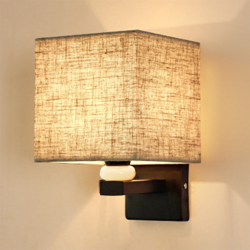 Rectangle Wall Mount Lamp Modern Fabric 1 Bulb Flaxen/White/Beige Wall Light Fixture with Faux Jade Decor Beige Clearhalo 'Cast Iron' 'Glass' 'Industrial' 'Modern wall lights' 'Modern' 'Tiffany' 'Traditional wall lights' 'Wall Lamps & Sconces' 'Wall Lights' Lighting' 1972879