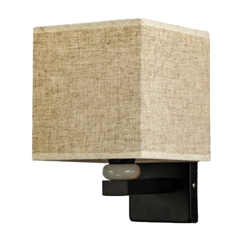 Rectangle Wall Mount Lamp Modern Fabric 1 Bulb Flaxen/White/Beige Wall Light Fixture with Faux Jade Decor Clearhalo 'Cast Iron' 'Glass' 'Industrial' 'Modern wall lights' 'Modern' 'Tiffany' 'Traditional wall lights' 'Wall Lamps & Sconces' 'Wall Lights' Lighting' 1972880