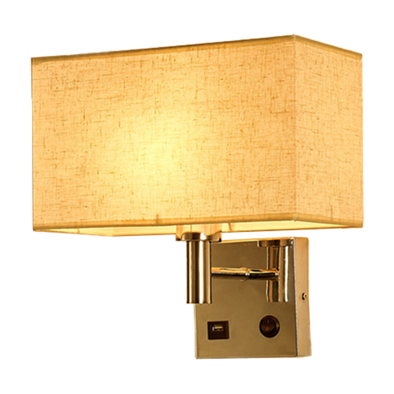 Beige/Black/White Rectangle Wall Lamp Simplicity 1-Head Fabric Wall Mounted Lighting for Bedside Beige Clearhalo 'Cast Iron' 'Glass' 'Industrial' 'Modern wall lights' 'Modern' 'Tiffany' 'Traditional wall lights' 'Wall Lamps & Sconces' 'Wall Lights' Lighting' 1972895