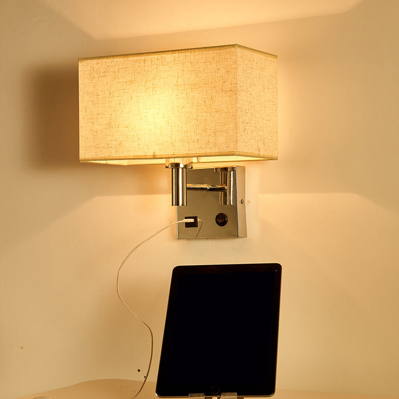 Beige/Black/White Rectangle Wall Lamp Simplicity 1-Head Fabric Wall Mounted Lighting for Bedside Clearhalo 'Cast Iron' 'Glass' 'Industrial' 'Modern wall lights' 'Modern' 'Tiffany' 'Traditional wall lights' 'Wall Lamps & Sconces' 'Wall Lights' Lighting' 1972896