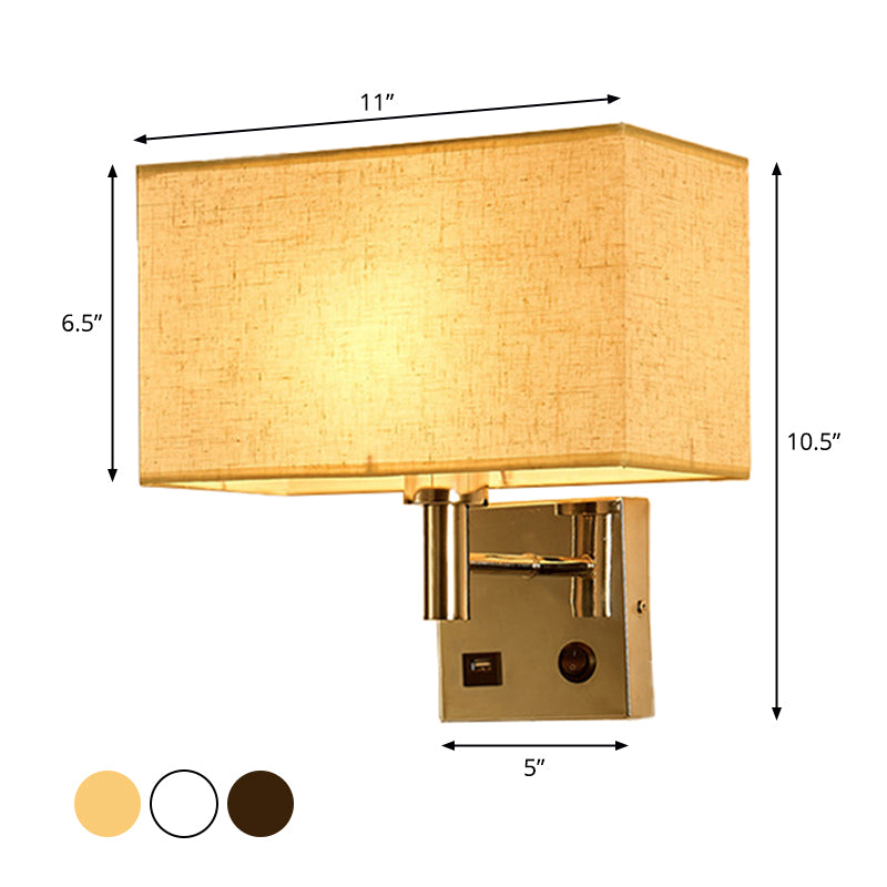 Beige/Black/White Rectangle Wall Lamp Simplicity 1-Head Fabric Wall Mounted Lighting for Bedside Clearhalo 'Cast Iron' 'Glass' 'Industrial' 'Modern wall lights' 'Modern' 'Tiffany' 'Traditional wall lights' 'Wall Lamps & Sconces' 'Wall Lights' Lighting' 1972897