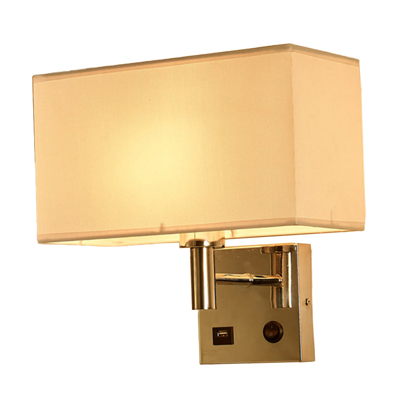 Beige/Black/White Rectangle Wall Lamp Simplicity 1-Head Fabric Wall Mounted Lighting for Bedside Clearhalo 'Cast Iron' 'Glass' 'Industrial' 'Modern wall lights' 'Modern' 'Tiffany' 'Traditional wall lights' 'Wall Lamps & Sconces' 'Wall Lights' Lighting' 1972899