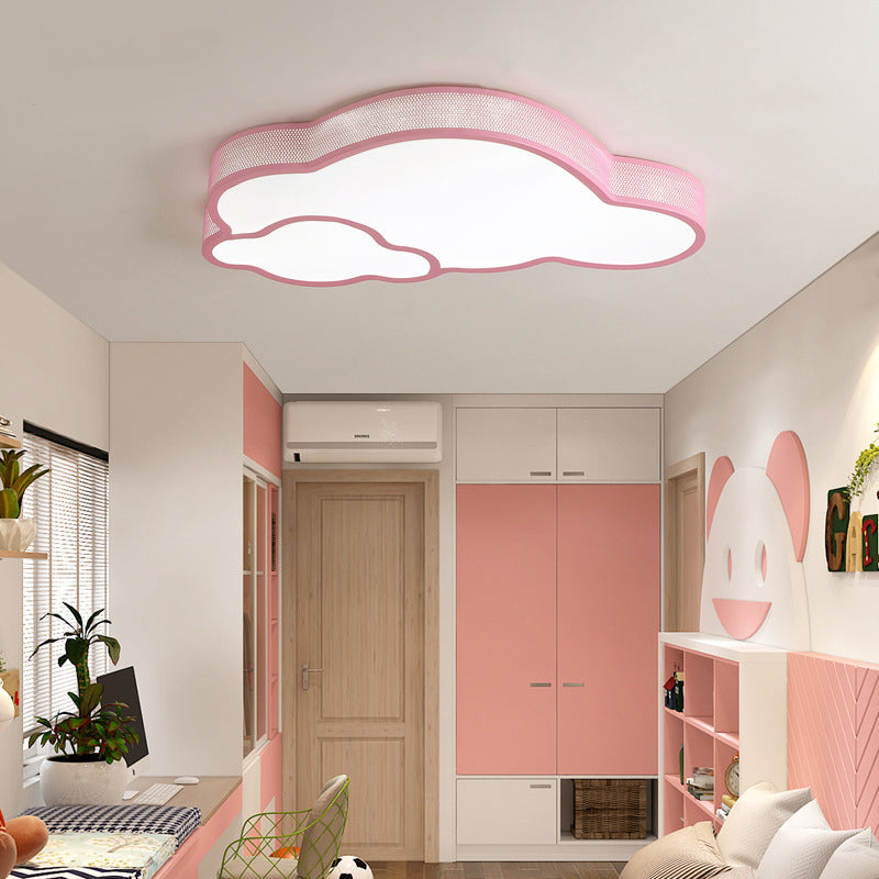 Macaron Flat Cloud Ceiling Mount Light Metal Acrylic LED Ceiling Lamp for Baby Girls Bedroom Pink Clearhalo 'Ceiling Lights' 'Close To Ceiling Lights' 'Close to ceiling' 'Flush mount' Lighting' 197295