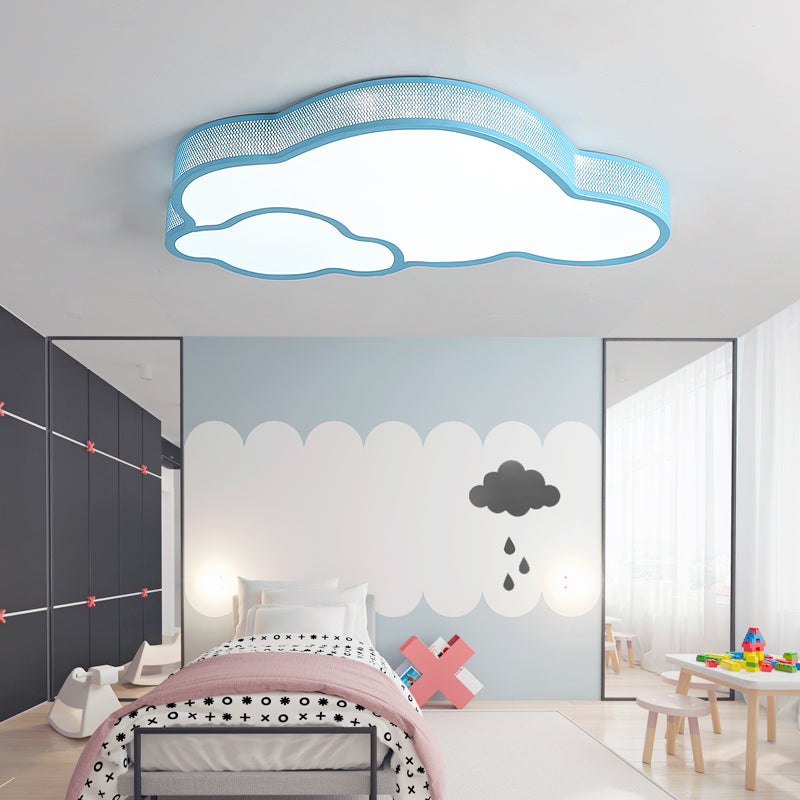 Macaron Flat Cloud Ceiling Mount Light Metal Acrylic LED Ceiling Lamp for Baby Girls Bedroom Blue Clearhalo 'Ceiling Lights' 'Close To Ceiling Lights' 'Close to ceiling' 'Flush mount' Lighting' 197298