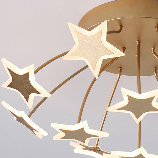 Acrylic Starry LED Semi Ceiling Mount Light Amusement Park Romantic Ceiling Lamp in Gold Clearhalo 'Ceiling Lights' 'Close To Ceiling Lights' 'Close to ceiling' 'Semi-flushmount' Lighting' 197372