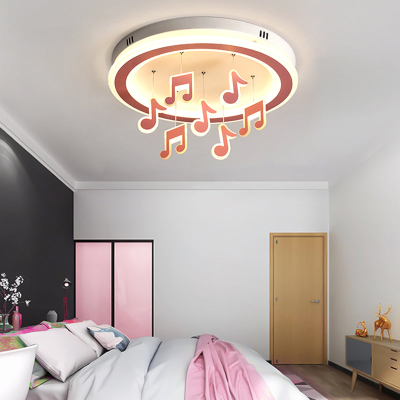 Theme Park Musical Note Flush Mount Light Acrylic Macaron Loft Pink Ceiling Light Pink Clearhalo 'Ceiling Lights' 'Close To Ceiling Lights' 'Close to ceiling' 'Flush mount' Lighting' 197394