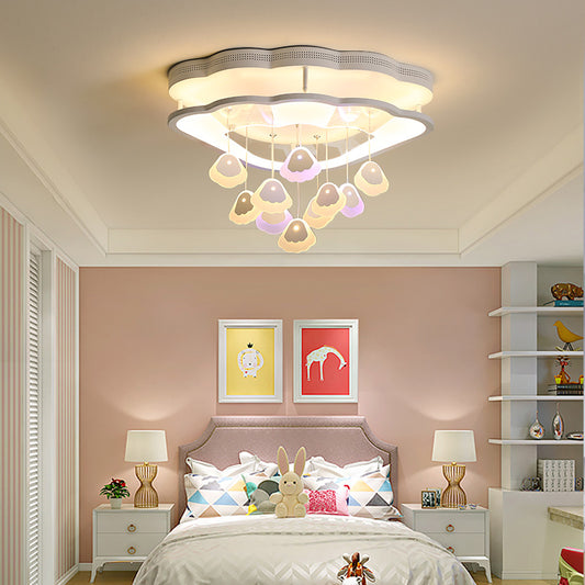 Modern Shell Shaped Ceiling Lamp Acrylic LED Semi Flush Ceiling Light in White for Kid Bedroom White 19.5" Clearhalo 'Ceiling Lights' 'Close To Ceiling Lights' 'Close to ceiling' 'Flush mount' Lighting' 197416