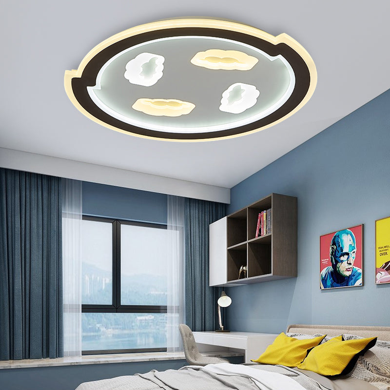 Black Circle Ceiling Mount Light with Cloud Kids Acrylic LED Ceiling Lamp for Baby Room Hallway Black Clearhalo 'Ceiling Lights' 'Close To Ceiling Lights' 'Close to ceiling' 'Flush mount' Lighting' 197424