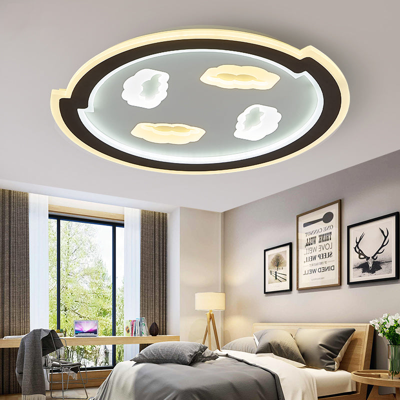 Black Circle Ceiling Mount Light with Cloud Kids Acrylic LED Ceiling Lamp for Baby Room Hallway Clearhalo 'Ceiling Lights' 'Close To Ceiling Lights' 'Close to ceiling' 'Flush mount' Lighting' 197425