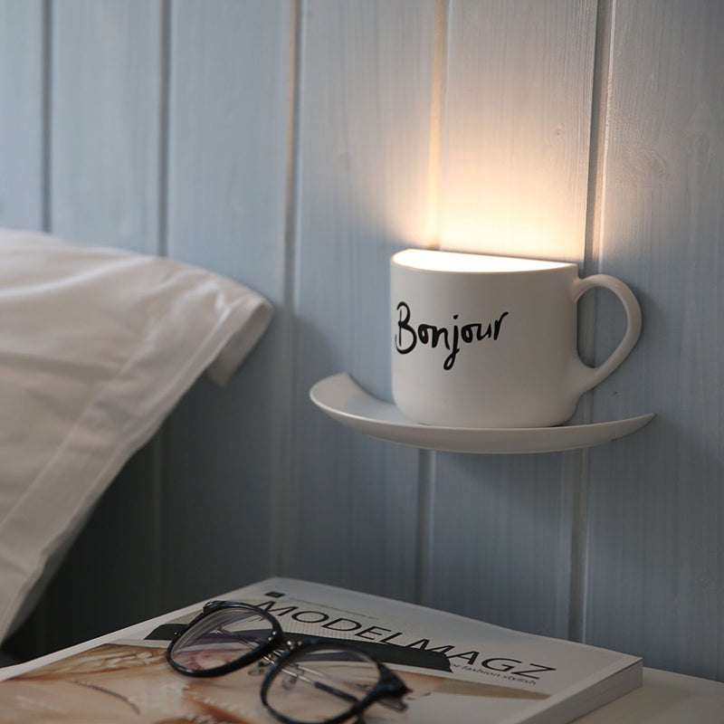 Plastic Coffee Cup Wall Light Bedroom Modern Style Wall Sconce in White Clearhalo 'Night Lights' 'Wall Lights' Lighting' 197497