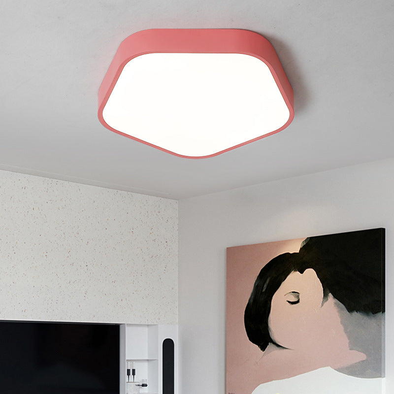 Pentagon Slim Panel Flush Mount Light Simple Style Acrylic Ceiling Light for Study Room Pink Clearhalo 'Ceiling Lights' 'Close To Ceiling Lights' 'Close to ceiling' Lighting' 197561