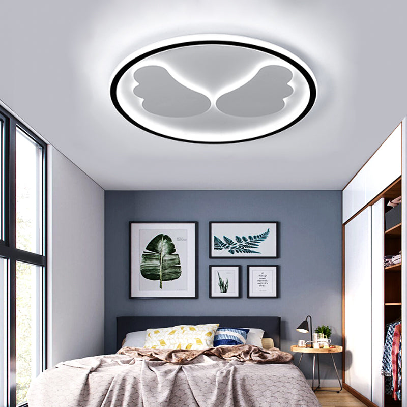 Contemporary Wing Flush Ceiling Light with Black Ring Acrylic LED Ceiling Lamp in Black for Kitchen Black White Clearhalo 'Ceiling Lights' 'Close To Ceiling Lights' 'Close to ceiling' 'Flush mount' Lighting' 197597