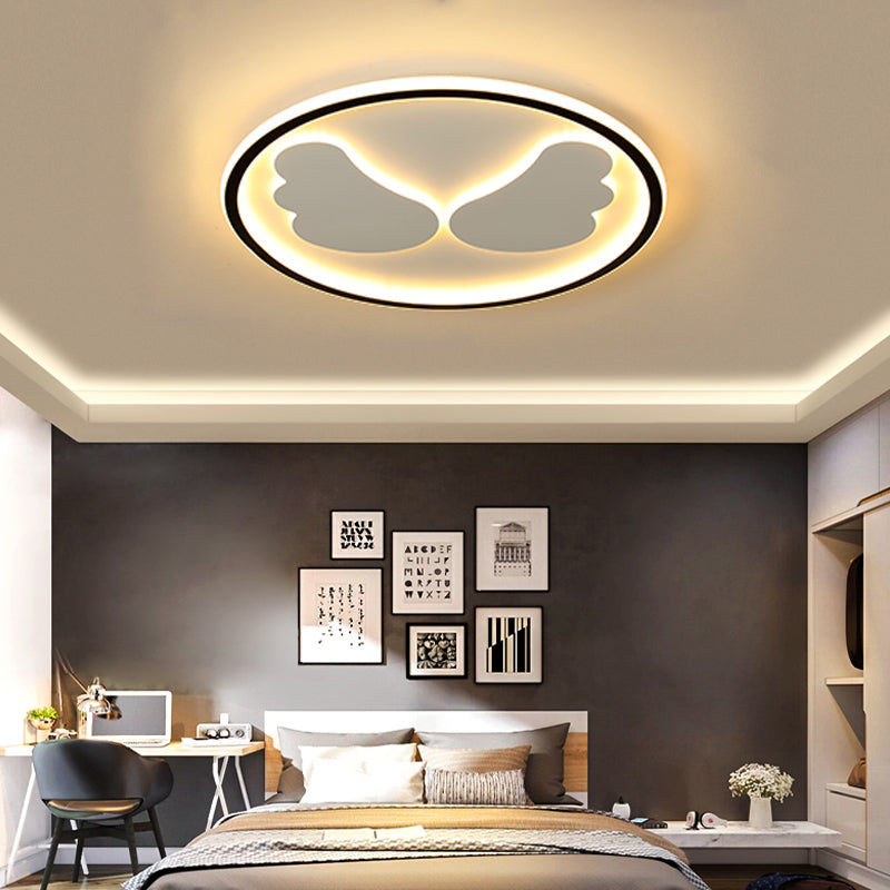 Contemporary Wing Flush Ceiling Light with Black Ring Acrylic LED Ceiling Lamp in Black for Kitchen Black Warm Clearhalo 'Ceiling Lights' 'Close To Ceiling Lights' 'Close to ceiling' 'Flush mount' Lighting' 197598