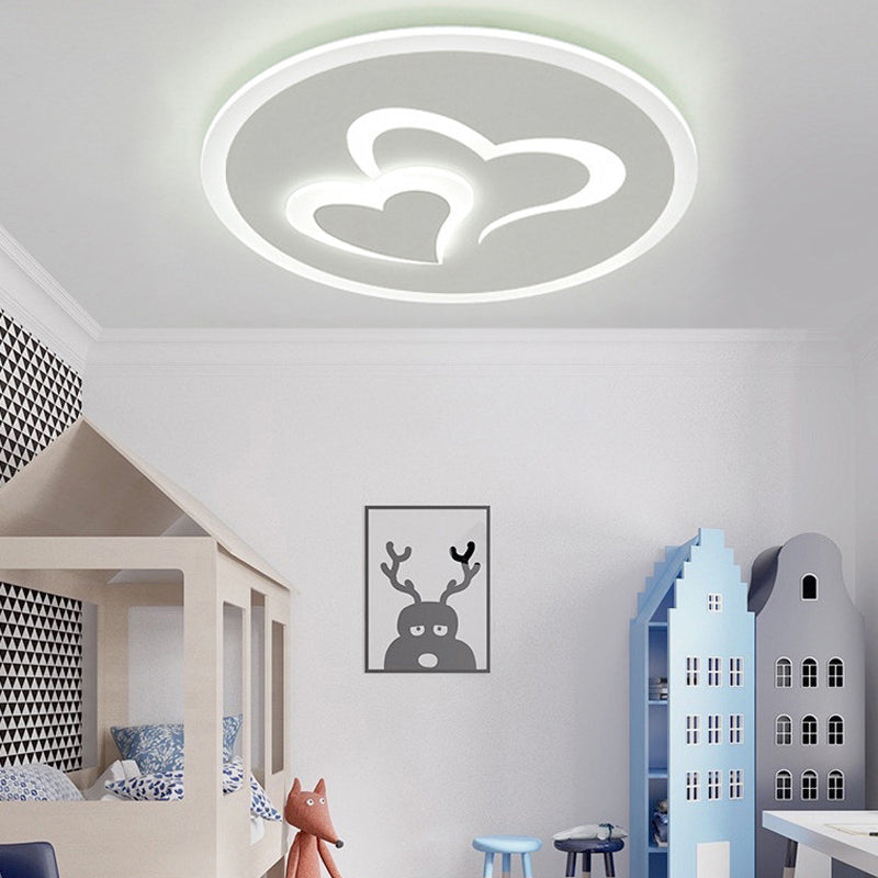 Lovely Double Loving Heart Ceiling Light Acrylic White LED Flush Mount Light for Baby Room White White Clearhalo 'Ceiling Lights' 'Close To Ceiling Lights' 'Close to ceiling' 'Flush mount' Lighting' 197603