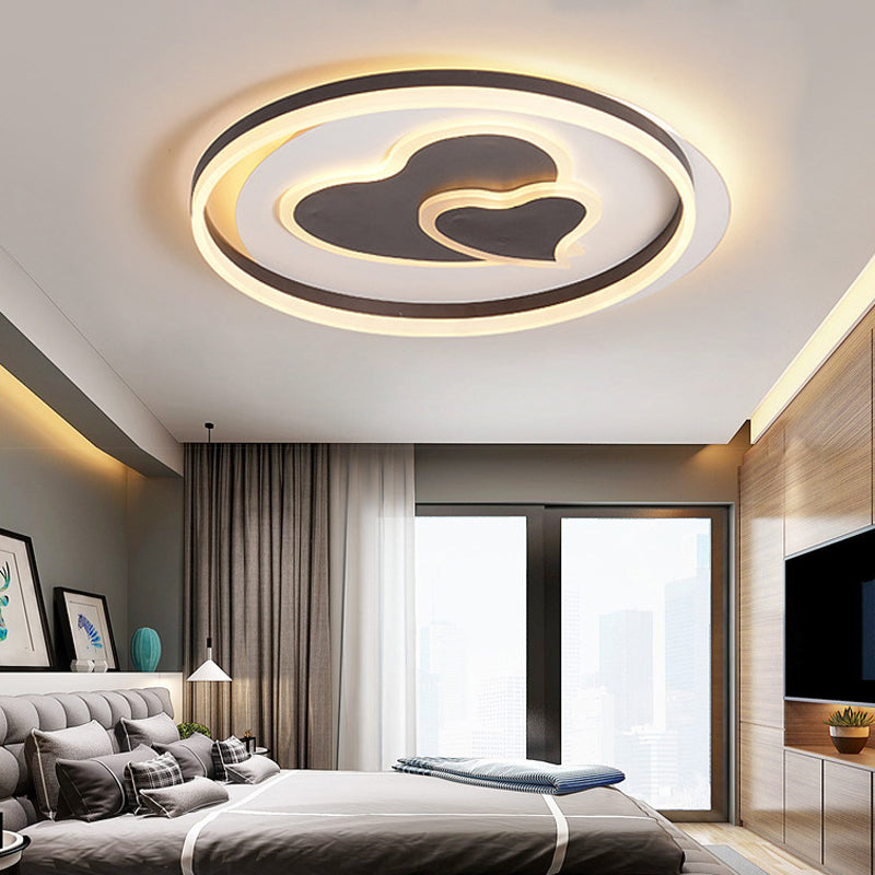 Cute Black Ceiling Lamp 2-Loving Heart Acrylic LED Ceiling Mount Light for Adult Child Bedroom Clearhalo 'Ceiling Lights' 'Close To Ceiling Lights' 'Close to ceiling' 'Flush mount' Lighting' 197624