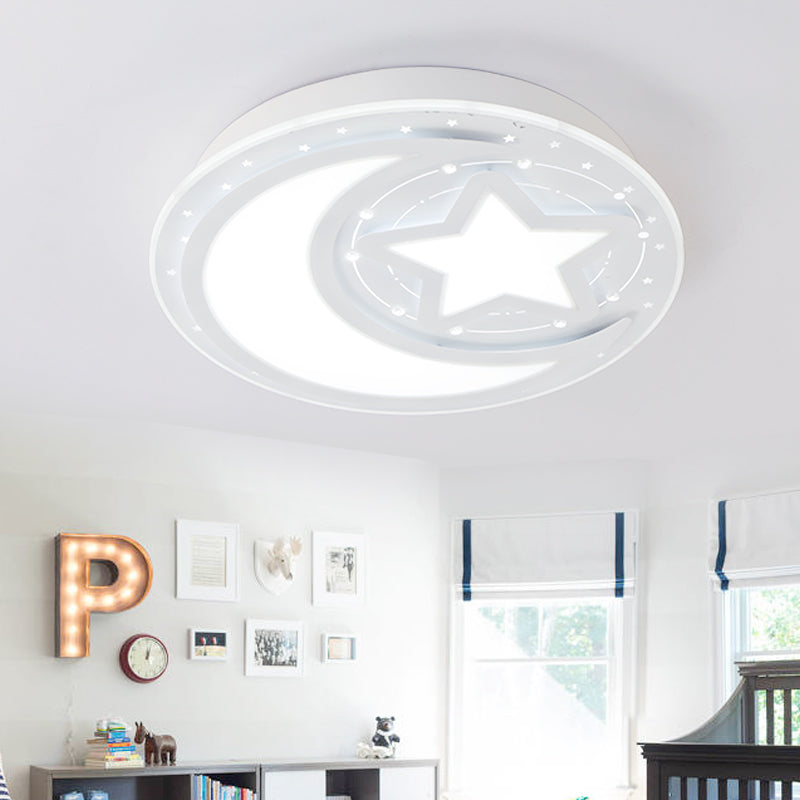 Lovely White LED Ceiling Lamp Moon & Star Acrylic Ceiling Mount Light for Kindergarten White White Clearhalo 'Ceiling Lights' 'Close To Ceiling Lights' 'Close to ceiling' 'Flush mount' Lighting' 197726