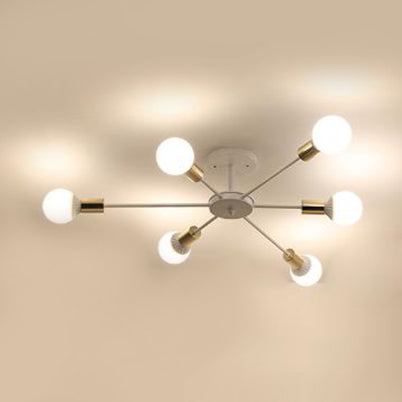 6/8/9 Bulbs Sputnik Semi Flush Mount Retro Industrial White Finish Metal Ceiling Lighting for Bedroom 6 White Clearhalo 'Ceiling Lights' 'Close To Ceiling Lights' 'Close to ceiling' 'Semi-flushmount' Lighting' 19775