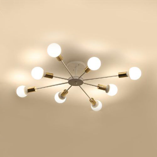 6/8/9 Bulbs Sputnik Semi Flush Mount Retro Industrial White Finish Metal Ceiling Lighting for Bedroom Clearhalo 'Ceiling Lights' 'Close To Ceiling Lights' 'Close to ceiling' 'Semi-flushmount' Lighting' 19776